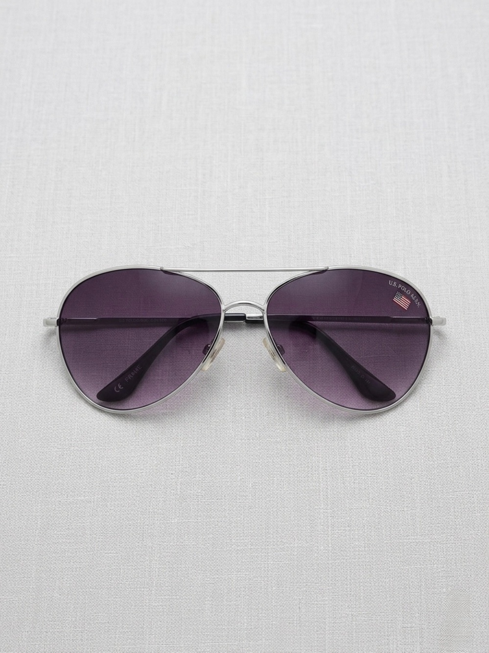 🍒3/33$ U.S. Polo Assn. Aviator Sunglasses with Purple Lenses and Silver Frame